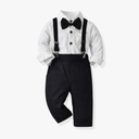DOPIP Toddler Kids Baby Boys 1st Christmas Outfit Gentleman Striped Shirt with Bowtie +Long Suspender Pants Overalls Clothes 18-24 M
