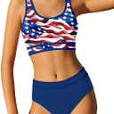 Girls Swimsuit Double Strap High Waist Sporty Bikini Swimsuits Swim Cover Up Skirt 3 Piece Set (9-10 Years, Red+blue 4th of July)