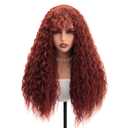Curly Wig with Bangs for Women Long Synthetic Copper Red Curly Wigs Skin-friendly Synthetic Fibersc for Daily Festival Holiday Use Long Reddish Brown Curly Wig 26INCH