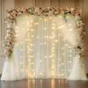 Fomcet Ivory Backdrop Curtains with Lights String 10X10FT Polyester Fabric & Tulle Curtains Backdrop Drapes for Back Drop Photoshoot Baby Shower Birthday Party Decor 2 Panels 5x10FT