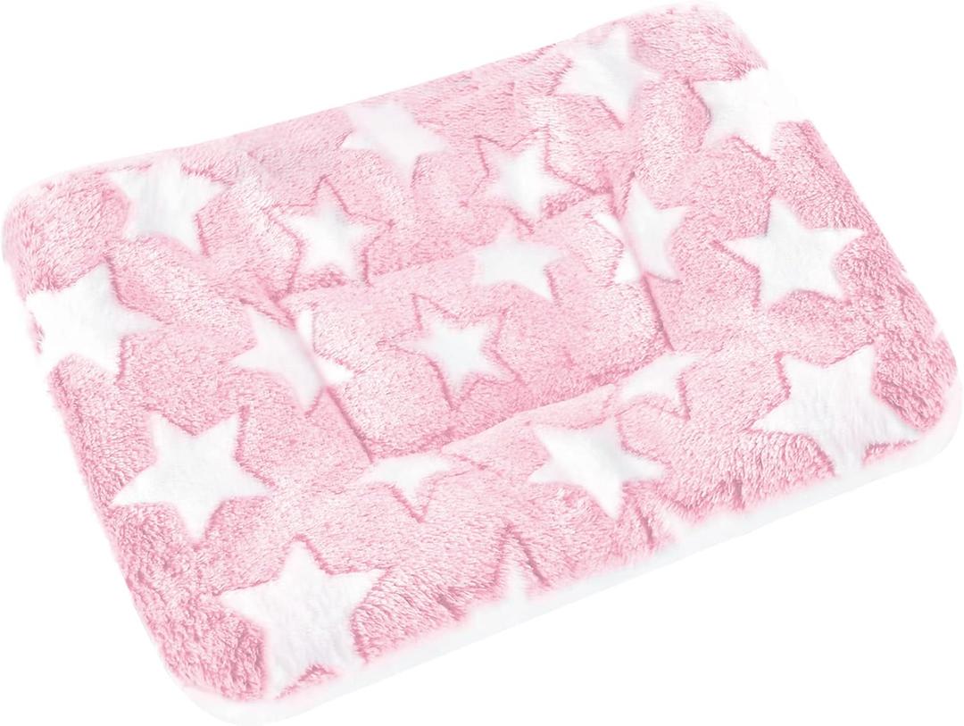 Small Animal Bed Mat, Soft & Warm, Suitable for Guinea Pig, Hamster, Rabbit, Rat and Bearded Dragon (X-Large(13.3''x9.4''), Star Pink)