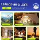 21'' Ceiling Fan with Light and Remote, 21600mAh Battery Operated Gazebo FanOutdoor Hanging Fan for Gazebo, RVPatio, Camping Tent, Greenhouse,Porch Chicken Coop, USB-C Fast Charge, Small