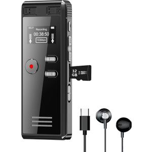 32GB Digital Voice Activated Recorder with Playback - 2776 Hours Audio Recording Device, 3072Kpbs HD Dual MIC Tape Recorder Device for Lecture A-B Repeat, MP3 Player, Password,32GB TF Card Included