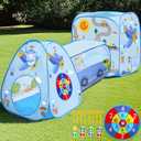 MAIKEHIGH Kids Play Tent with Tunnel and Ball Pit, 3 in 1 Pop Up Toddler Tents Indoor Outdoor Playhouse, Birthday Holiday Toy Gift for Children Baby Girls Boys, 8 Dart Balls Included (Blue)