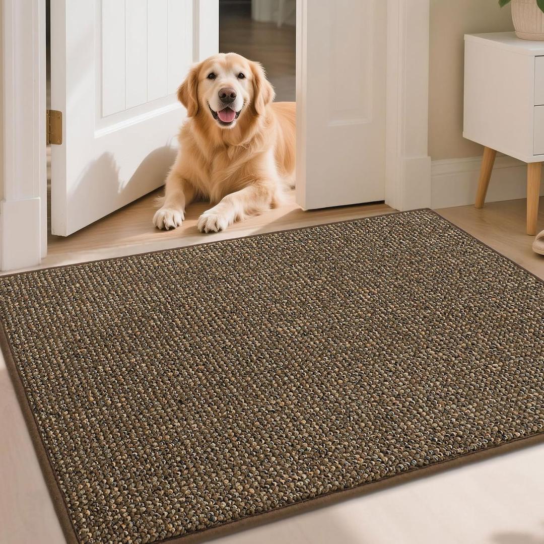 JSEI Dirt Trapper Door Mat 32"x48" Non-Slip Washable Entrance Mat, Dog Doormats, Absorbent & Fade-Resistant Floor Mats, Low Profile Welcome Mats for Entryway, Front Door, and Inside Entrance, Brwon (Brown)