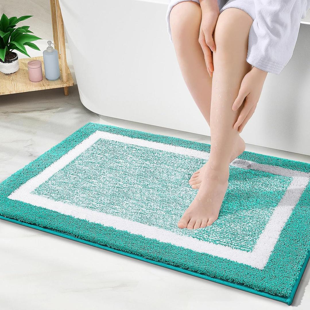 OLANLY Bathroom Rugs 30x20, Extra Soft and Absorbent Microfiber Bath Rugs, Non-Slip, Machine Washable, Quick Dry Shaggy Bath Carpet, Bath Mats for Bathroom Floor, Tub, Shower, Green