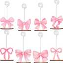 8 Pcs Pink Bow Place Cards Coquette Bow Reserved Seating Signs Table Number Holders Metal Wire Memo Clips Stands Bow Party Decorations for Wedding Bow Party Birthday Baby Shower Office