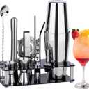 Cocktail Shaker Set Bartender Kit : 15-Piece Bar Tool Set with Acrylic Stand Bars Set with All Practical Bar Accessories, for Drink Mixing, Bar, Home, Lounge & Party, Silver