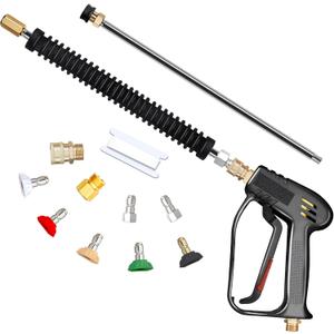 TOOLCY Pressure Washer Gun and Wand with 5 Spray Nozzles, 4000 PSI, 7 GPM, M22 14mm Inlet and M22 15mm Adapter, Car Pressure Washer Extension Wand with 1/4 Quick Connector Coupler (Black)