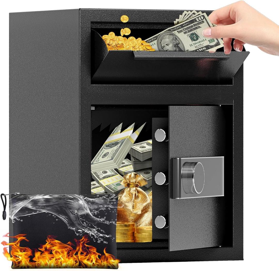 1.8 Cuft DropSafe with Front Drop Slot - Fireproof Digital Security Safe Box with Combination Lock for Cash and Documents - Silent Safe for Business Office Home