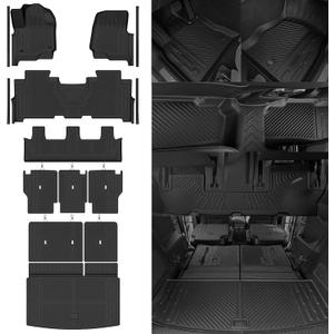 Custom Fit Floor Mats for Ford Expedition MAX 8 Seats 2018-2024 2nd-Row Bench Seat, All Weather TPE Floor Liners & Trunk Mat & Backrest Mats & Door Sill Guard, Full Set Interior Accessories