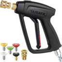 YAMATIC Short Pressure Washer Gun with Stainless Steel Swivel 3/8" Quick Connector, Power Washer Handle with Easy Pull Trigger Replacement for Ryobi, Simpson, Craftsman, DeWalt, 4000 PSI, Stainless Steel, Stubby Gun