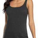 V FOR CITY Women's Cotton Tank Top with Shelf Bra Adjustable Wider Strap Camisole Basic Cami Tanks, (Large, Gray)