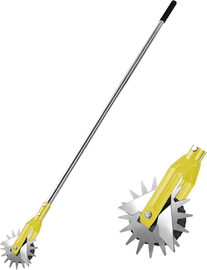 BARAYSTUS Wheel Rotary Edger Lawn Tool, Grass Edge Trimmer, Sidewalk Manual Lawn Edger, Strong 3 Sections Stainless Steel Handle with Cushion Grip, 58.3-Inch (Yellow)