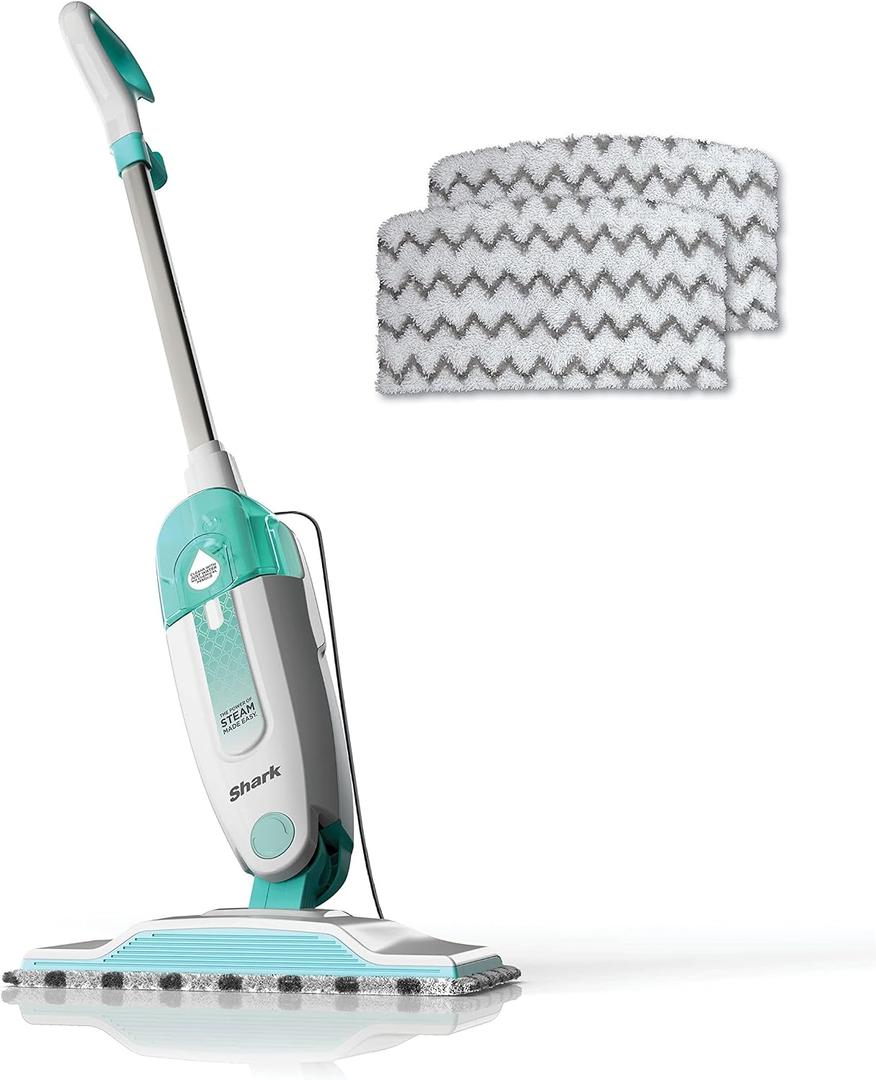 Shark Steam Mop with 2 Machine Washable Dirt Grip Pads, Removable Water Tank, Lightweight, Steam Cleaner for sealed Hard Floors, Marble, Stone, Hardwood, Tile, Laminate, White/Seafoam, S1000