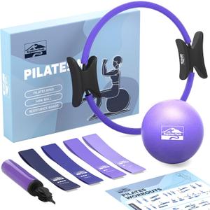 Pilates Ring and Ball Set, at Home Pilates Kit with 14" Exercise Ring, Mini Ball (Purple)