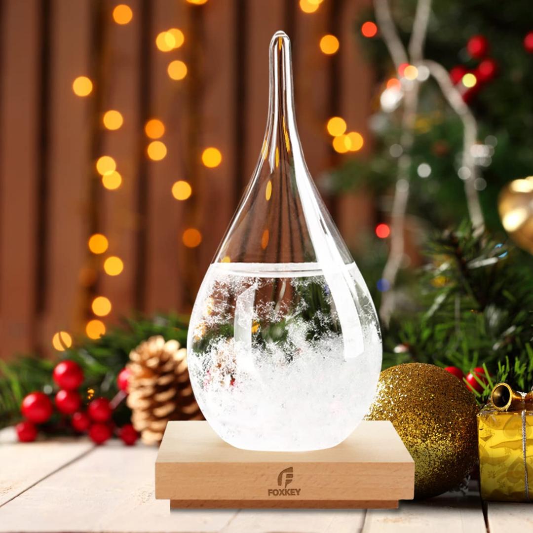 Storm Glass Weather Predictor, Snow Globe Drop-Shaped Weather Forecast Bottle Christmas Gifts, Unique Fashion Home Decor Weather Cool Gifts for Men Women