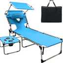 Outdoor Tanning Chair with Sun Canopy Shade & Face Hole, Folding Lounge Chair with Beach Table and Carry Bag for Poolside Sunbathing Lawn, 74.8"*23.23"