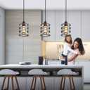 3 Pack Pendant Light Kitchen Island Pendant Lighting, Glass Hanging Light with Spiral Cage Clear Glass Shade, Black Modern Indoor Hanging Lamp