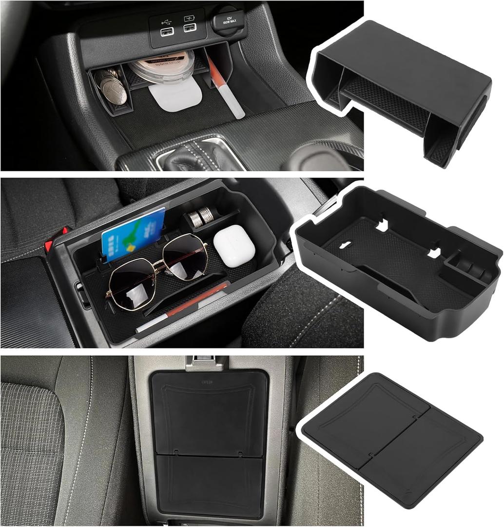 Center Console Organizer Compatible with 2022 2023 2024 2025 Honda Civic 11th Gen Accessories, 3PC Center Console Insert Tray Armrest Storage with Hidden Secret Compartment