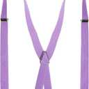 Alizeal Men's 4 Clips X-Back Solid Suspenders Pre Tied Bow Tie Set Elastic Adjustable Braces (Purple)