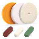 6PCS 8 Inch Polishing Wheels Kit for Bench Grinder, Include 5/8" Arbor Hole White Cotton Polish Wheels(50Ply), Yellow Cotton Wheel(40Ply), Soft Flannel Buffing Wheel(30Ply)& 3 Polishing Compound Set