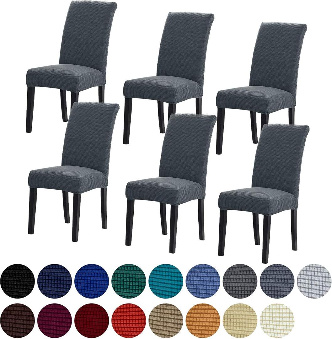 Howhic Stretch Chair Covers for Dining Room Set of 6, Removable Washable Dining Room Chair Covers, Dining Chair Slipcovers Seat Protector, Great Home Decor and Banquet Upholstery (Gray, 6 Pack) (Grey)
