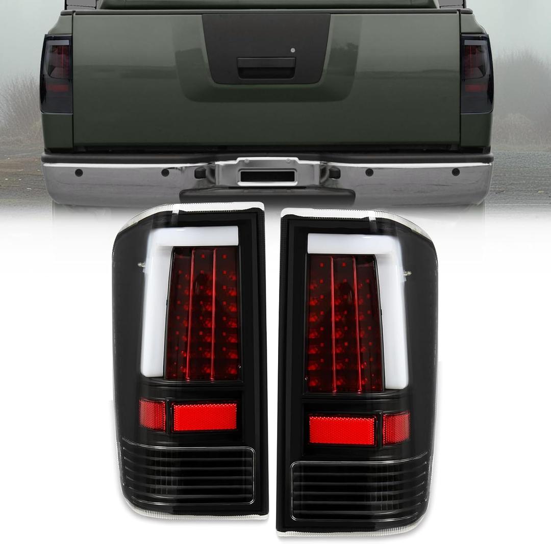 Kojem LED Tail Lights Compatible with 2004-2015 Nissan Titan LED Tube Bar Rear Tail Lamps Taillight Brake Turn Signal Lamps Assembly Pair (Clear Lens & Black Housing)