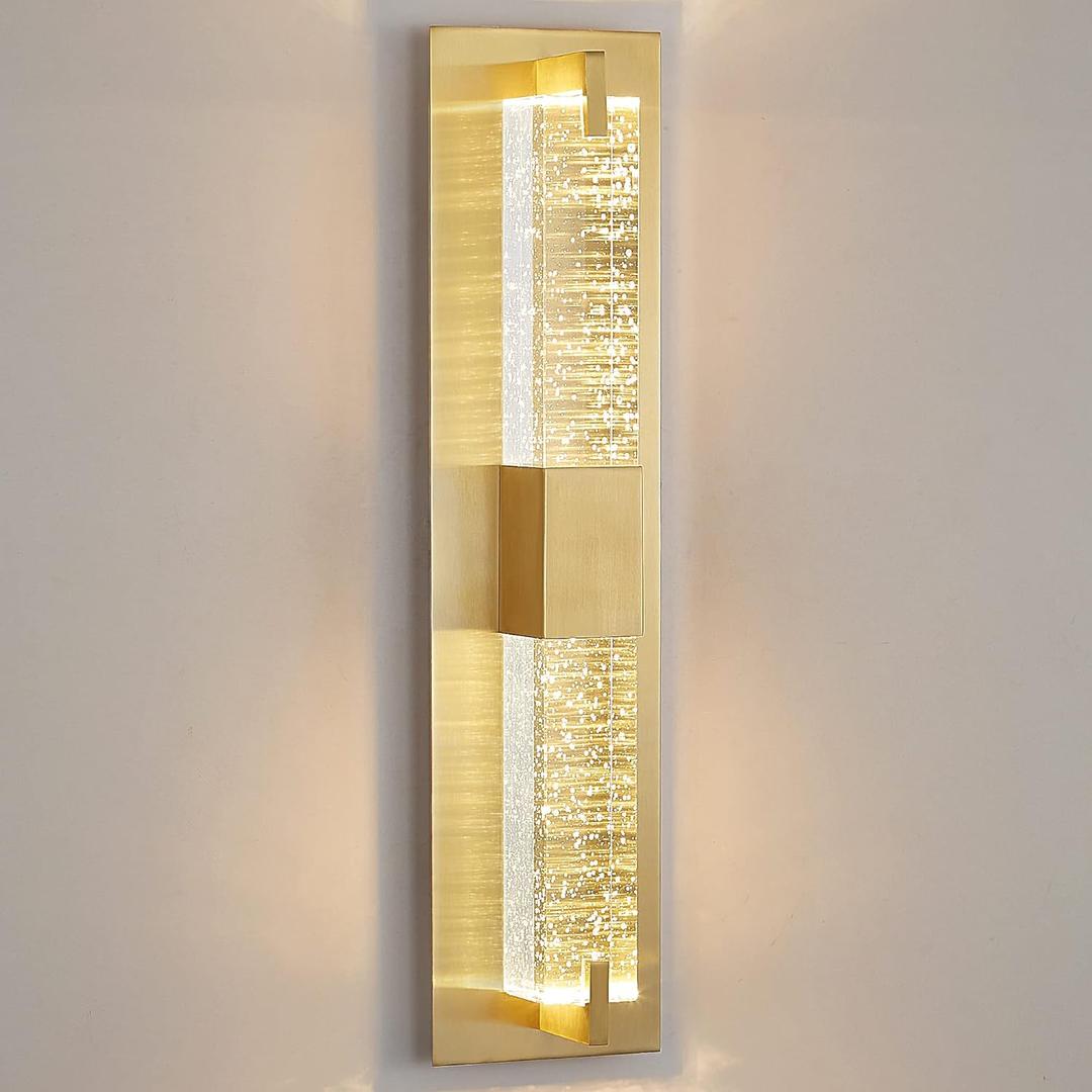 WOSHITU LED Wall Sconce Light: 19 Inch Gold Modern Sconces Wall Lighting 3000K Dimmable Crystal Wall Lamps Indoor Bathroom Sconce Wall Mount Light Fixtures for Living Room/Bedroom/Hallway