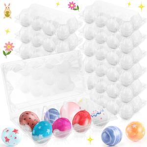 Menkxi 48 Pcs Plastic Easter Eggs with Clear Egg Cartons for Crafts DIY Fake Eggs White Plastic Eggs Paintable Easter Eggs Paint Your Own Eggs for Kids Adults Easter Gift, 8 Piece Per Carton