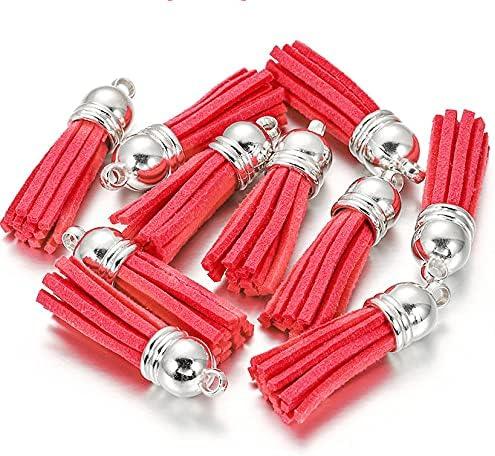 MSCFTFB 100 Pieces 1.5inch Mini Tassels Faux Suede Mala Tassel Kit for Earring Necklace Jewelry Making Garland Keychain Dreamcatcher Charms DIY Crafts (Watermelon)
