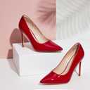 Elisabet Tang Women's High Heels Pumps Closed Pointed Toe Stiletto 4inch Heels Classic Office Special Dressy Wedding Pump Shoes (11, Red)