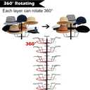 uyoyous 6-Tier Hats Display, 30 Hooks Rotating Hat Rack Stand with Lockable Wheels, Adjustable Commercial Retail Hats Organizer for Ball Cap, Straw Hat, Beret, Wig, Black