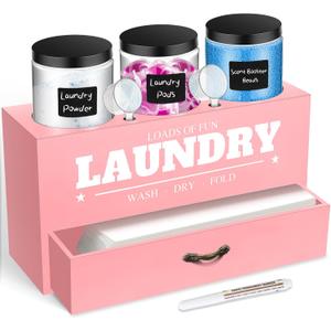 Geelin 4 Pack Laundry Pods Organizer & Dryer Sheet Holders, Laundry Room Organization Containers Dispenser, 3 Pcs 1.3 L Jars with Lids and Labels for Detergent Storage Supplies Decorations(Pink)