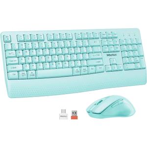 MEETION Wireless Keyboard and Mouse, Full-Sized Cordless Keyboard with Wrist Rest, 3 DPI Adjustable Mouse, 2.4GHz USB-A Receiver, Computer Keyboard for PC/Computer/Laptop/Windows/Mac, Blue