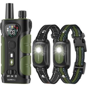 SLOPEHILL Dog Shock Collar,4200FT Dog Training Collar with Remote,IPX8 Waterproof E-Collar with Beep,Vibration,Shock,Flashing Light,No Shock Model,Electric Shock Collar for Dogs,Green 2PCS