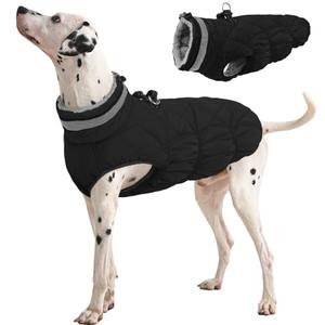 FUAMEY Dog Coat for Large Dogs,Waterproof Dog Winter Jacket with Harness Built in Puppy Cold Weather Coats Reflective Pet Vest with Zipper Warm Fleece Dogs Snowsuit Windproof Solid Black L