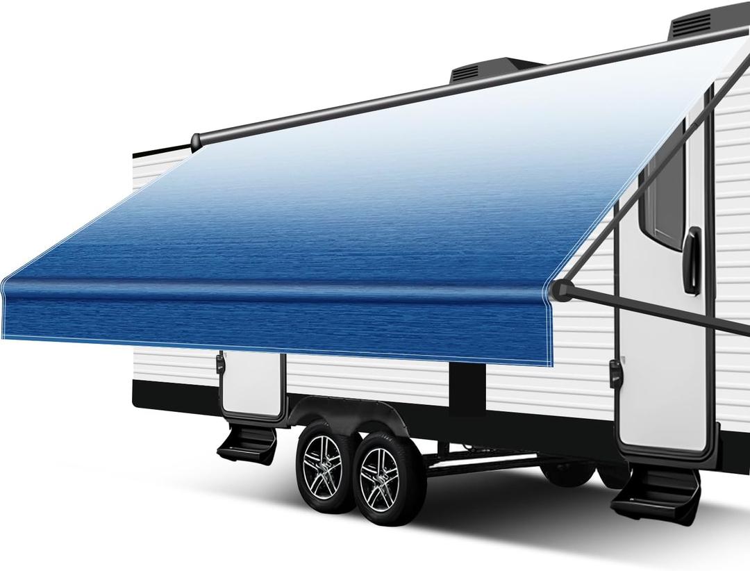 Upgraded RV Awning Fabric Replacement,Heavy Duty 18.5oz Vinyl Camper Awning Replacement-Universal Outdoor Canopy for Camper, Trailer and Motorhome (15' 2" Fabric for 16 feet awning, blue fade)