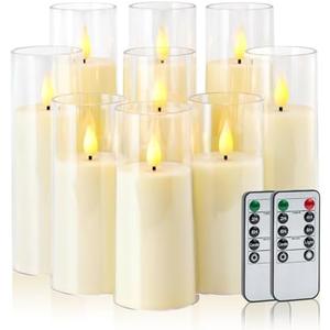 Amagic Ivory Flameless Candles with Remote, Battery Operated Candles with Timer, Acrylic Plexiglass Flickering LED Fake Candle for Wedding, Holiday, Home Decor, Set of 8, D2.2 x H5 6" 7"