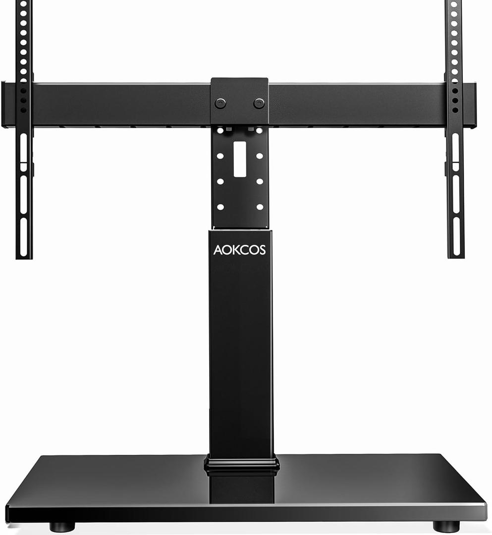 Universal Swivel TV Stand Base - Table Top TV Stand for 32 to 70 75 Inch TVs, Height Adjustable TV Mount Stand with Tempered Glass Base for Living Room, Bedroom, Holds up to 110lbs, Max VESA 600x400mm (Black)