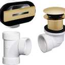 Westbrass D560RK-01 SCH. 40 PVC 1-1/2" Coarse Thread Plumber's Pack Tip-Toe Bathtub Drain Plug with Linear Overflow Faceplate, Tee & Elbows, Polished Brass