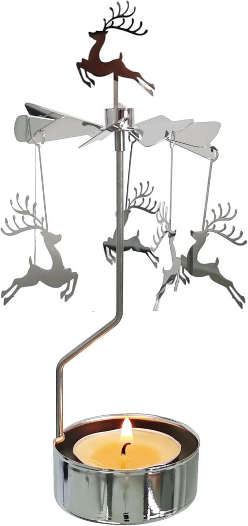 kingnero Rotary Candle Holder Spinning Candleholder Tea Light Candle Powered Carousel Small Gift (Reindeer)