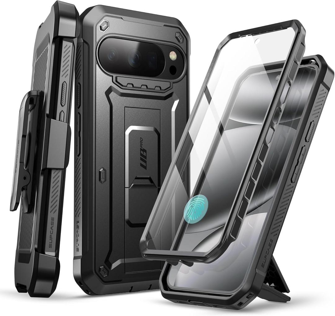 SUPCASE for Google Pixel 10/10 Pro Case with Screen Protector (Unicorn Beetle Pro), [Built-in Stand & Belt-Clip] [Military-Grade Protection] Full Body Heavy Duty Phone Case, Black