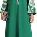 Elegant Green Abaya Kaftan Dress with Golden Embroidery Loose Fit Maxi Jalabiya Gown for Middle Eastern Party Eid (Medium)