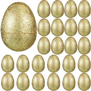 Simgoing 24 Pcs Glitter Easter Eggs Plastic Easter Fillable Hinged Eggs Bulk 2.3 Inch for Hunt Basket Stuffer Surprise Party Favor Treats Gifts (Gold)
