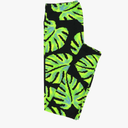 Lularoe Tall Curvy (TC fits Sizes 12-18) Palm Fern Fronds Leaves Black Green Buttery Soft Adult Leggings, 1 Pack