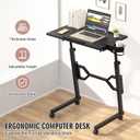Enayplon Small Standing Desk with Wheels, Portable Treadmill Desk, Rolling Desk Adjustable Height for Laptop, Mobile Standing Table for Walking Pad, Bedside Table