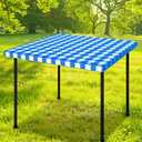Square Vinyl Table Cloth, Waterproof Elastic Fitted Tablecloth with Flannel Backing, Plastic Table Cover for Picnic, Camping, Outdoor (Blue & White, 36"x36")