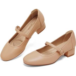 Mary Jane Shoes Women Low Heels Dress Shoes Pumps Low Heel 2 Inch Chunky Heel Mary Janes Pumps with Adjustable Ankle Strap for Women Dressy Casual, PUNude, Size6