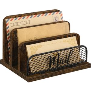 YINMIT Mail Organizer Countertop, Mail Holder with 3-Slot, Desktop Mail Sorter, Mail Organizer for Desk, Letter Sorter File Holder, Office Desk Organizers and Accessories (Brown)